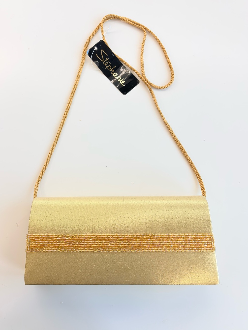 Stephanie Gold Beaded Evening Clutch Bag Purse Wedding Prom Cocktail Party NWT